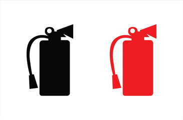 Set of fire extinguisher icons in black and red for fire protection and emergency safety signage.