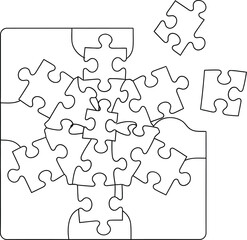 Jigsaw puzzle pieces scattered outside completed section