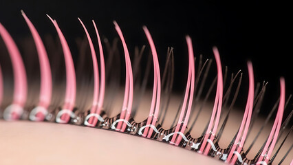 False eyelashes with pink tips on a black band