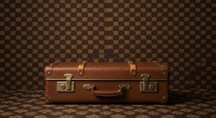 Vintage suitcase on patterned background