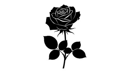 Black rose silhouette in elegant minimalist style with dramatic lighting on white background for graphic design