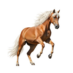 Obraz premium Majestic Chestnut Horse with White Mane and Tail Galloping Isolated on White Background