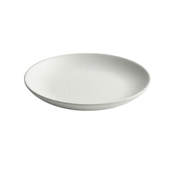 A plain white ceramic plate sits on a solid black background in a studio setting