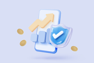 3D stock trading graph with mobile phone. Sell and buy money cash and exchange with finance business concept, earning investment. 3d bank trading vector icon for investment render illustration