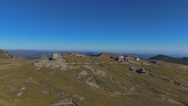 Expansive Wide Aerial Orbit of Sphinx and Babele Complex on Bucegi Plateau 4K