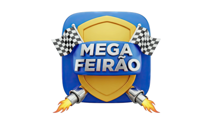 Mega Feir?o Emblem with Racing Flags and Flames