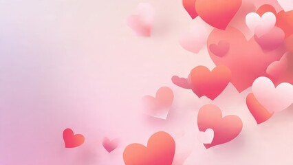 Soft Pink and Red Hearts Background Abstract. Romantic gradient design for Valentines Day, wedding, love, and greeting cards with copy space.