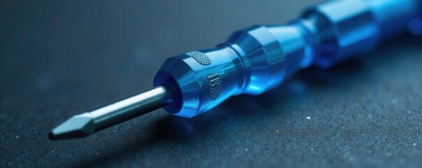 Close-up of a blue, uniquely shaped screwdriver , craft, detail, metal
