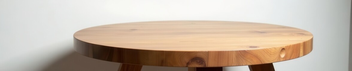 Rustic circular wood table top, cast shadow, white wall, asset, bright, circular