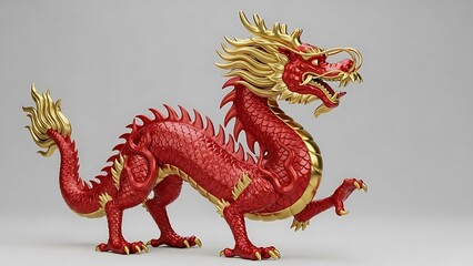 Fototapeta premium Majestic Red and Gold Chinese Dragon Figure on White Background