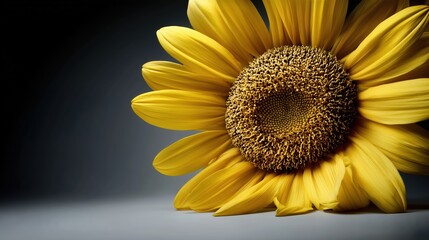 Magnifique tournesol jaune aux p&eacute;tales dor&eacute;s sur fond sombre &eacute;l&eacute;gant