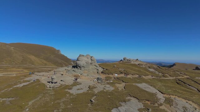 Wide Aerial Orbit of Sphinx and Babele Complex on Bucegi Plateau 4K