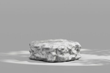 Rough Stone Podium Display Stand Mockup With Concrete Rock Texture And Grey Background For Product Showcase Platform