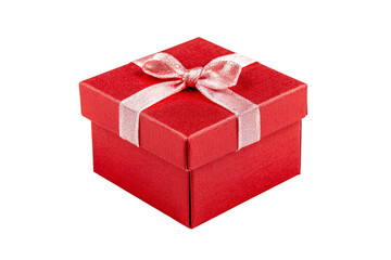 Obraz premium Christmas themed red gift box isolated on transparent background