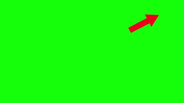 Animated red arrow on a green background. animation red arrow pointing upper right corner direction. highlight element motion video.