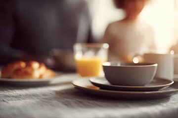Family bonding concept, warm morning meal with parents and child