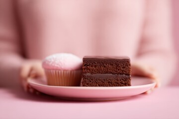 Eat less sugar concept, woman avoiding chocolate cake and sweets for healthy diet