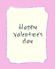 Сute Valentine&rsquo;s Day greeting card with doodle childish frame. Hand drawn crayon poster. Cartoon isolated vector illustration