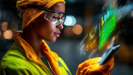 A focused professional analyzes data on a mobile device, combining technology and expertise in a vibrant environment, illustrating the integration of analytics and industry advancements. - Powered by Adobe