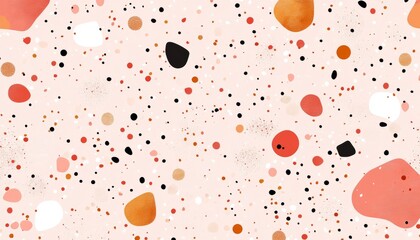 Artistic Pastel Colored Terrazzo Mosaic Pattern with Pink, Peach, and Ochre Elements and Dots