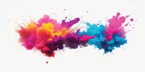 Energetic Eruption of Rainbow Colored Powder Clouds with Splatter Effects on White