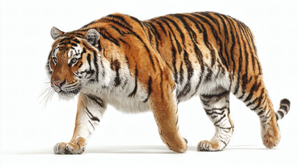 Obraz premium Tiger Walking Detailed Stripe Pattern Isolated
