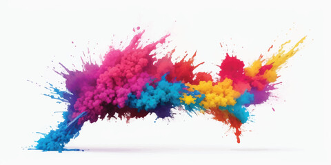 Long Horizontal Flow of Multi Colored Smoke and Pigment Clouds on White