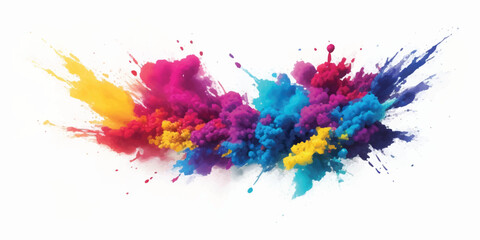 Vibrant Dual Powder Explosions of Pink and Blue Pigment Isolated on White Background