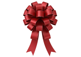 Red Luxury Gift Bow Ribbon with Long Tails Isolated on White Background