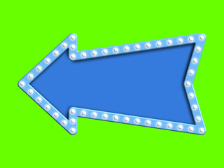 3d render of blue billboard light bulb with arrow shape. blue arrow background