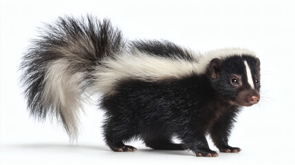 Fototapeta premium Striped Skunk Standing White Background