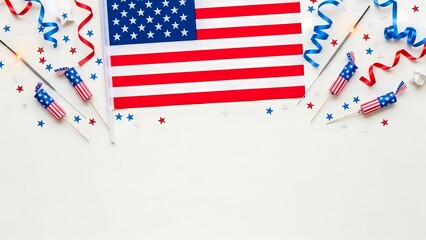 Fototapeta premium Celebrating independence day with american flag and party supplies