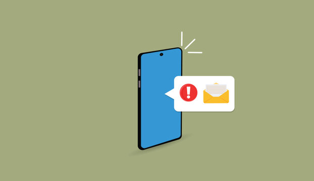 Phone notifications. Smartphone with new mail vector illustration on isolated background. Reminder message, sign business concept
