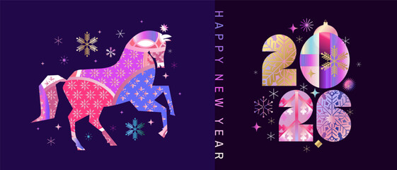 Happy New Year, 2026 Lunar New Year, zodiac simbol Year of the Horse Colorful neon gradient  template concept design number art for  background Flat icon vector illustration