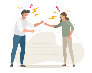 People argument conflict icon, vector couple man woman crisis yelling modern flat illustration design, family divorce concept, stress breakup dispute, relationship quarrel problem, bad angry emotions