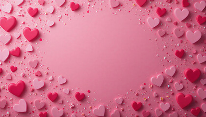 Różowe tło walentynkowe z ozdobnymi sercami, romantyczna kompozycja z miejscem na tekst