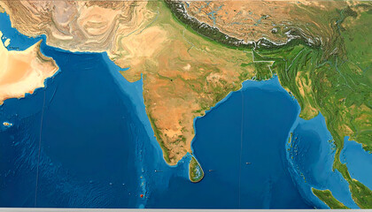 Detailed Geographic Map of the Indian Subcontinent and Surrounding Waters. © Gilang
