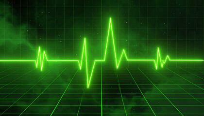 Green glowing heartbeat line on a digital screen.