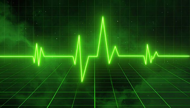 Green glowing heartbeat line on a digital screen. - Powered by Adobe