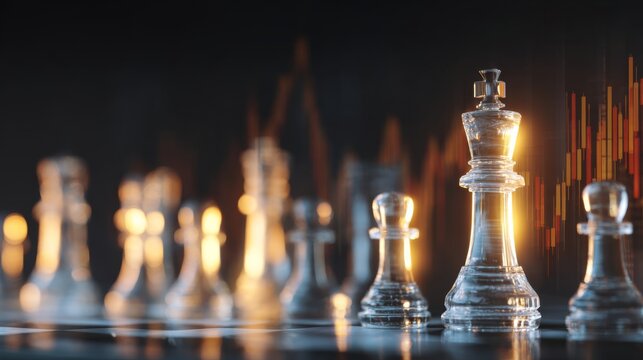 Double exposure of financial market stock chart and chessboard strategy representing business competition, leadership, investment success, and corporate growth concept - Powered by Adobe