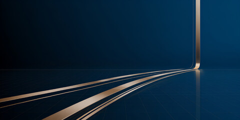 Business strategy background in deep navy with parallel glowing paths and gold frame, scenario planning and financial forecast copy space for KPIs and presentations