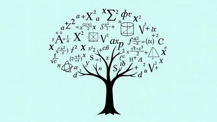 Mathematical equations pale cyan tree illustration