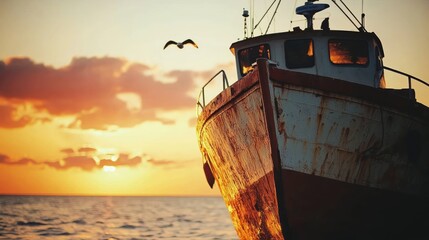 Fishing boat at sunset