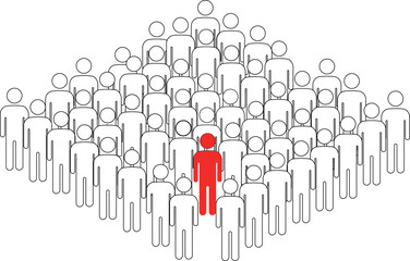 Unlike a crowd, a vector of people in a group with one individual who stands out, a unique person in the crowd
