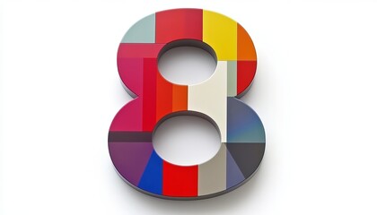 Eight Birthday Celebration with Colorful Number on White Background Featuring Abstract Geometric Art
