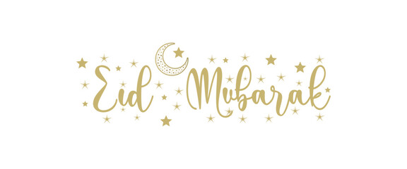 Eid Mubarak letter calligraphy banner in gold PNG. Vector illustration