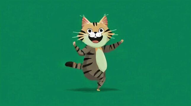 Cartoon tiger character dancing on a solid green background with a playful mood.