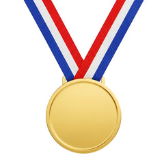 Gold medal with tricolor ribbon symbolizing success and victory, ideal for awards, achievements, and winning concepts. Isolated on white or transparent background. PNG format.