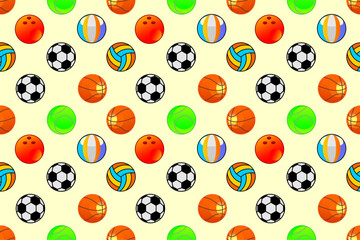 Sport balls seamless pattern. Colorful sports balls seamless pattern. Playful kids pattern with various balls. Children&rsquo;s sports ball pattern background.