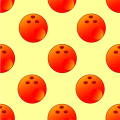 Red bowling ball pattern on blue light background. Playful bowling ball illustration design. Seamless pattern of red bowling ball. Fun and vibrant volleyball pattern for kids.